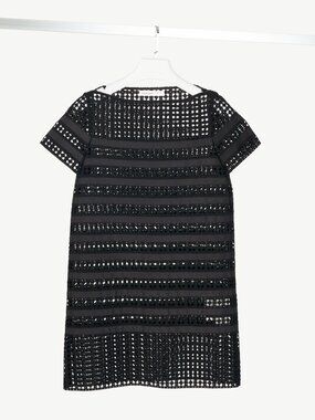 Sacai Luck Black Cotton Eyelet Lace Mini Shift Dress